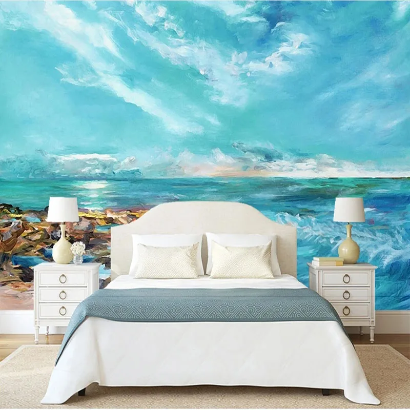 European-Style Oil Painting Small Fresh Sea Landscape Scenery Living Room Background Wall Home Décor Papel De Parede Tapety Art