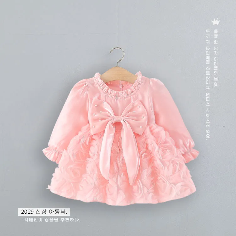 Girls Dress Fall New Baby Girl Stylish Long Sleeve Princess Little Girl Sweet Bow Elegant Beautiful Gown Dress