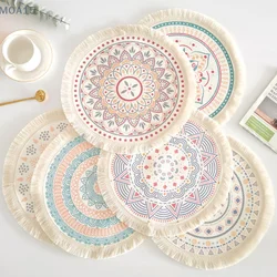 Placemats de juta simples tecidos à mão, porta-copos retrô, linho algodão, esteiras decorativas, acessórios de cozinha, estilo Ins, 1pc