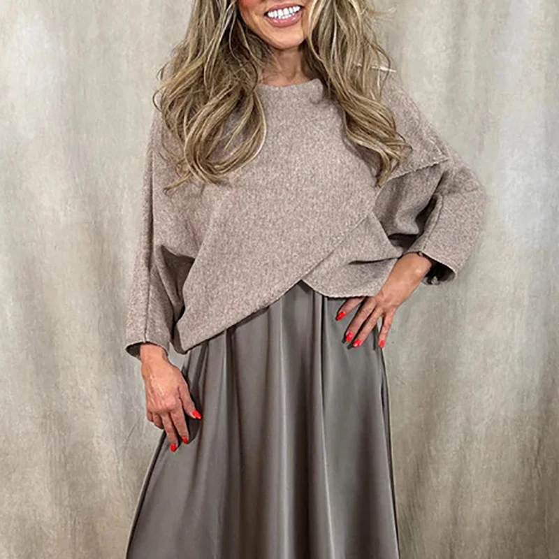 

Новый зимний свитер с круглым вырезом и длинными рукавами, женское сексуальное платье-бретелька с v-образным вырезом, комплект из двух предметов, женский модный однотонный наряд для вечеринки