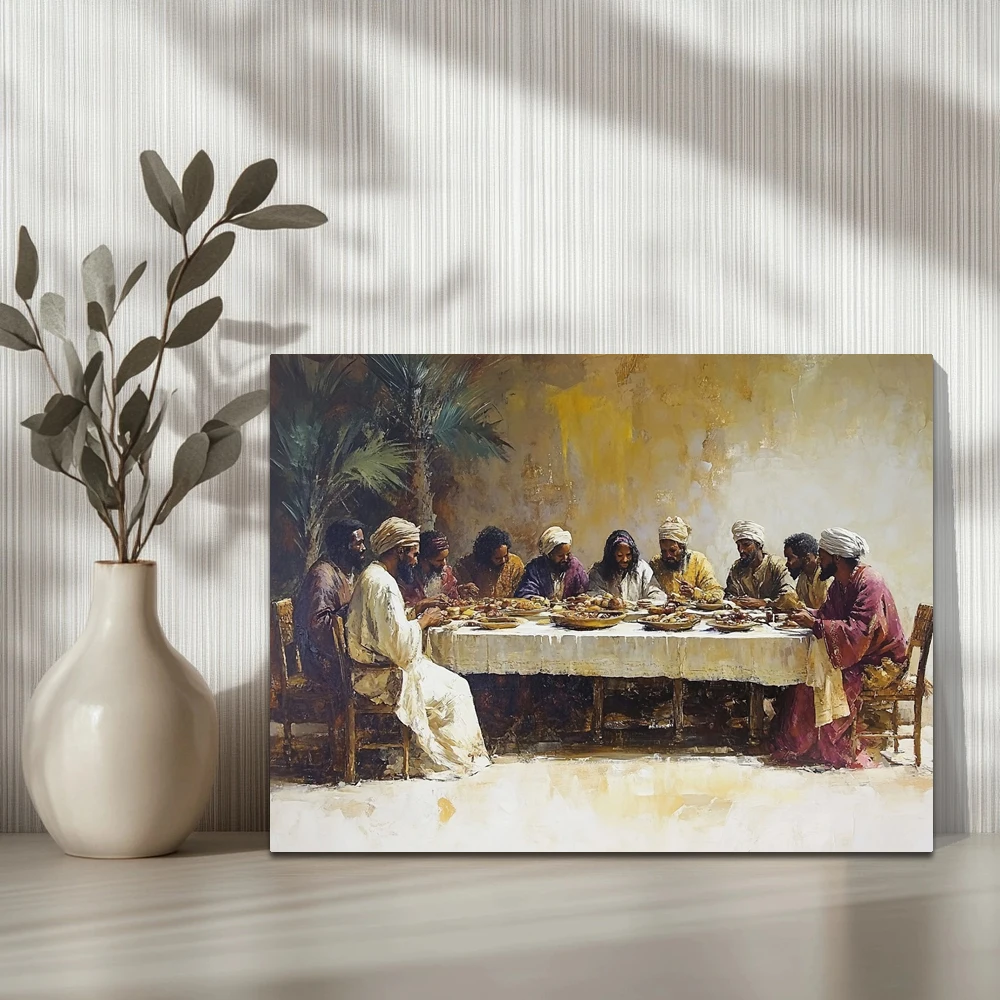 1pc,The Last Dinner, With One Person Sitting Alone At Each End B, Modern Canvas Wall Art, Holiday Gift, Framed, 16x12inch