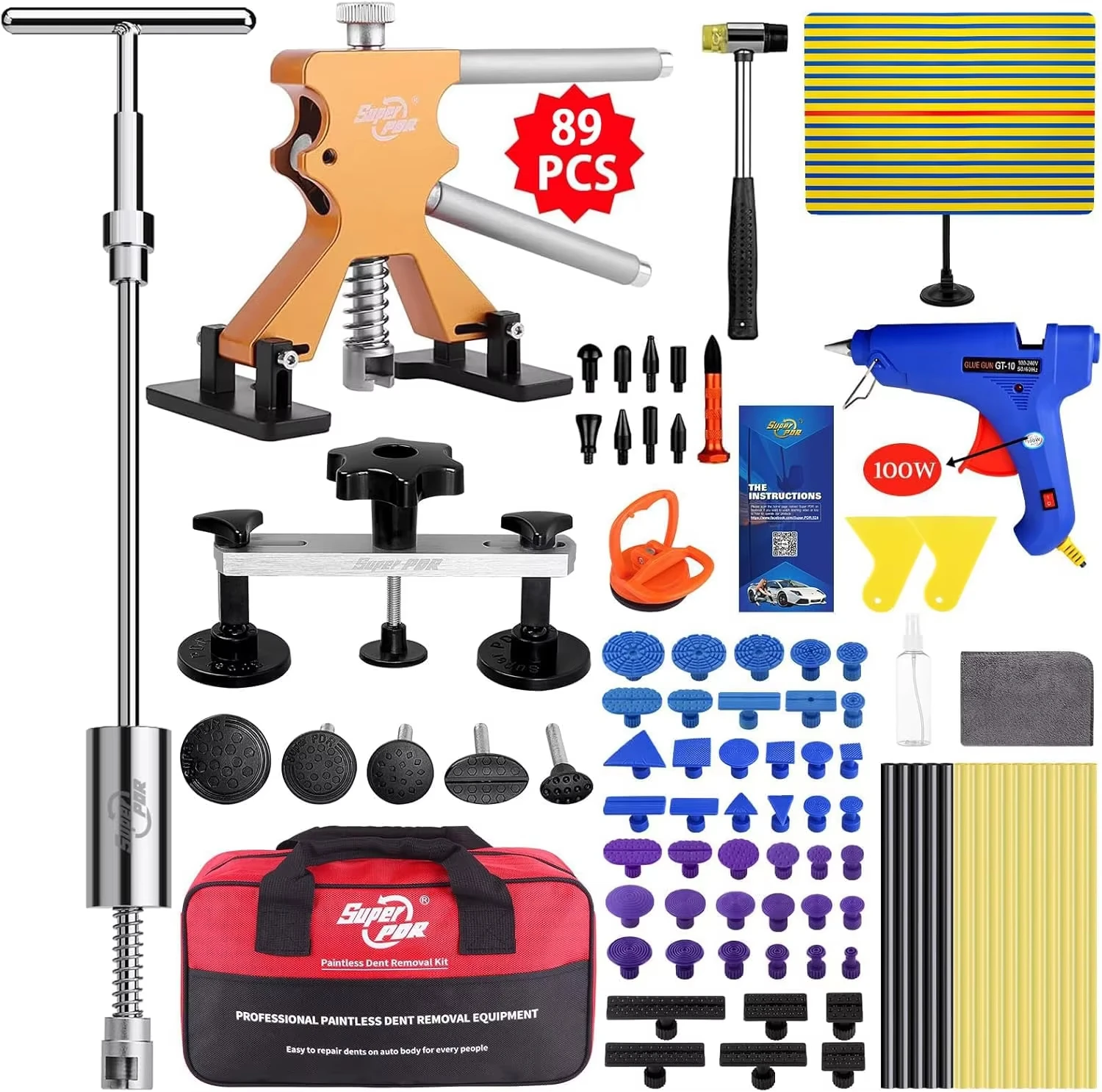 

Super PDR Car Dent Repair Tool Auto Paintless Dent Repair Kit Dent Removal Tools Dent Puller for Car 89pcs With Dent Repair Tool