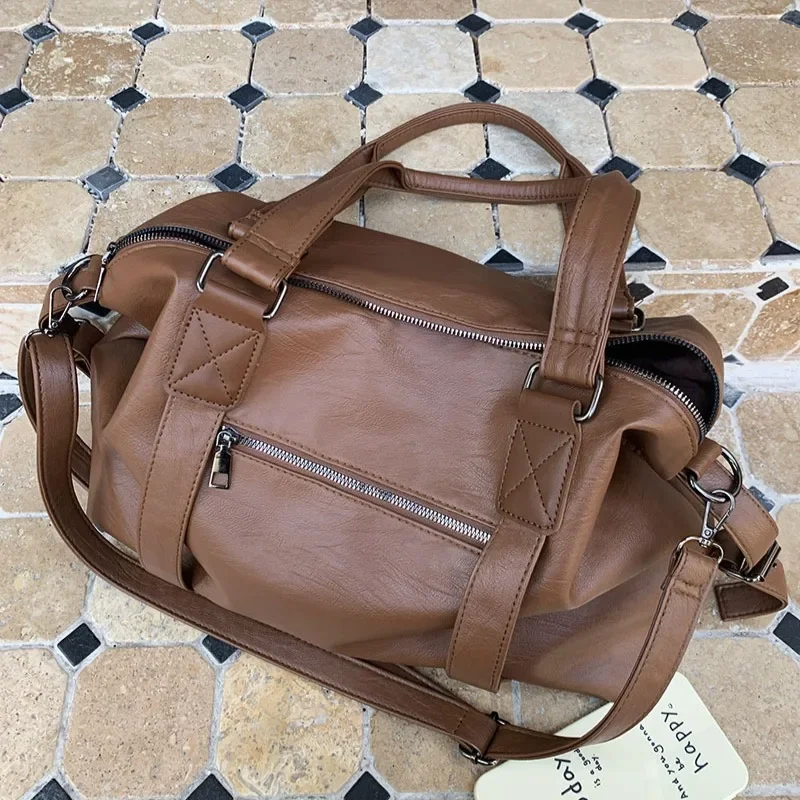 Fashion Tote Bag Leather Women Bag Simplicity Handbag Solid Vintage Shoulder Messenger Bag for Ladies image 4