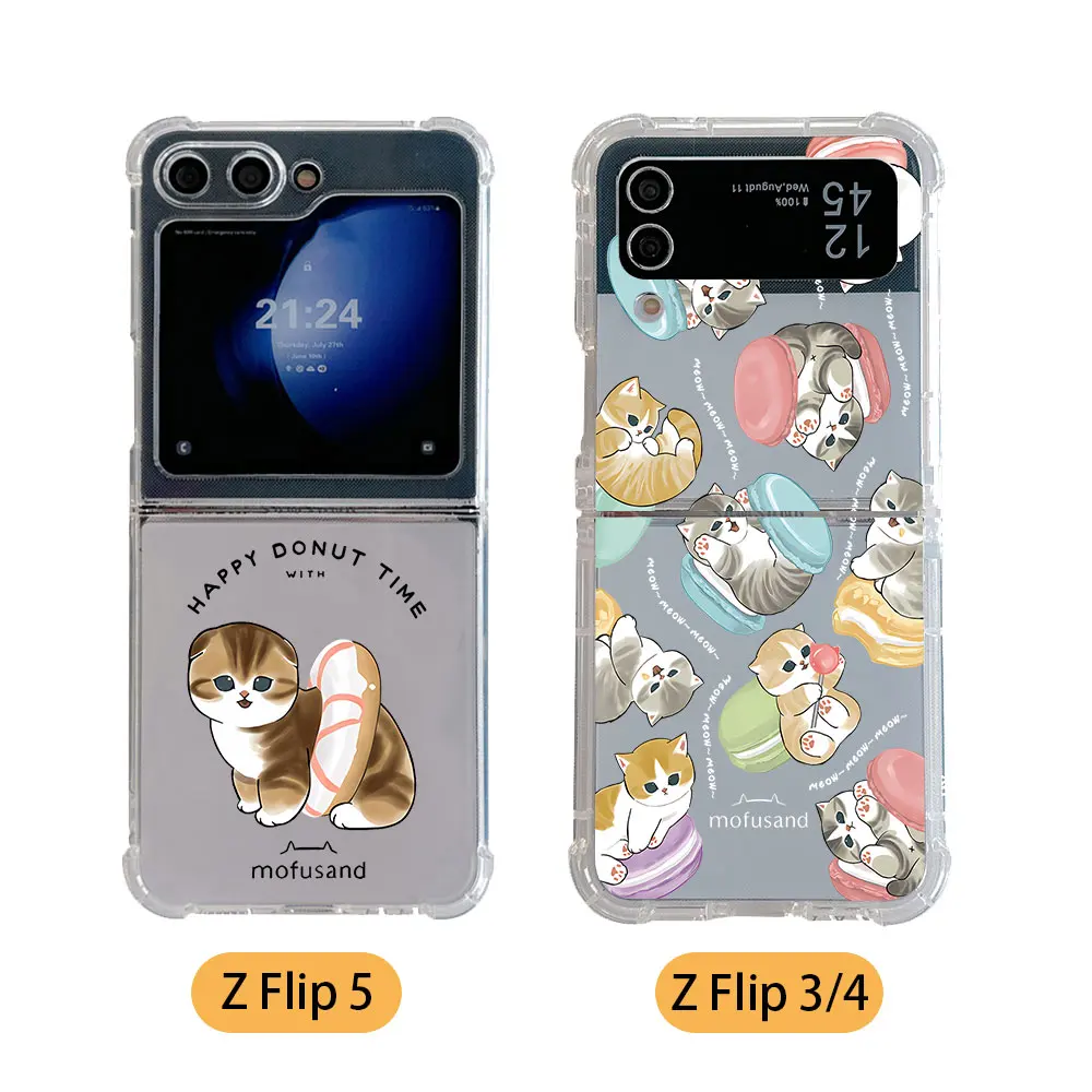 Cute M-Mofusands cat Phone Case for Samsung Galaxy Z Flip 3 4 Z Flip 5 6 Z Fold 4 5G PC Soft Anti-fall Back Cover