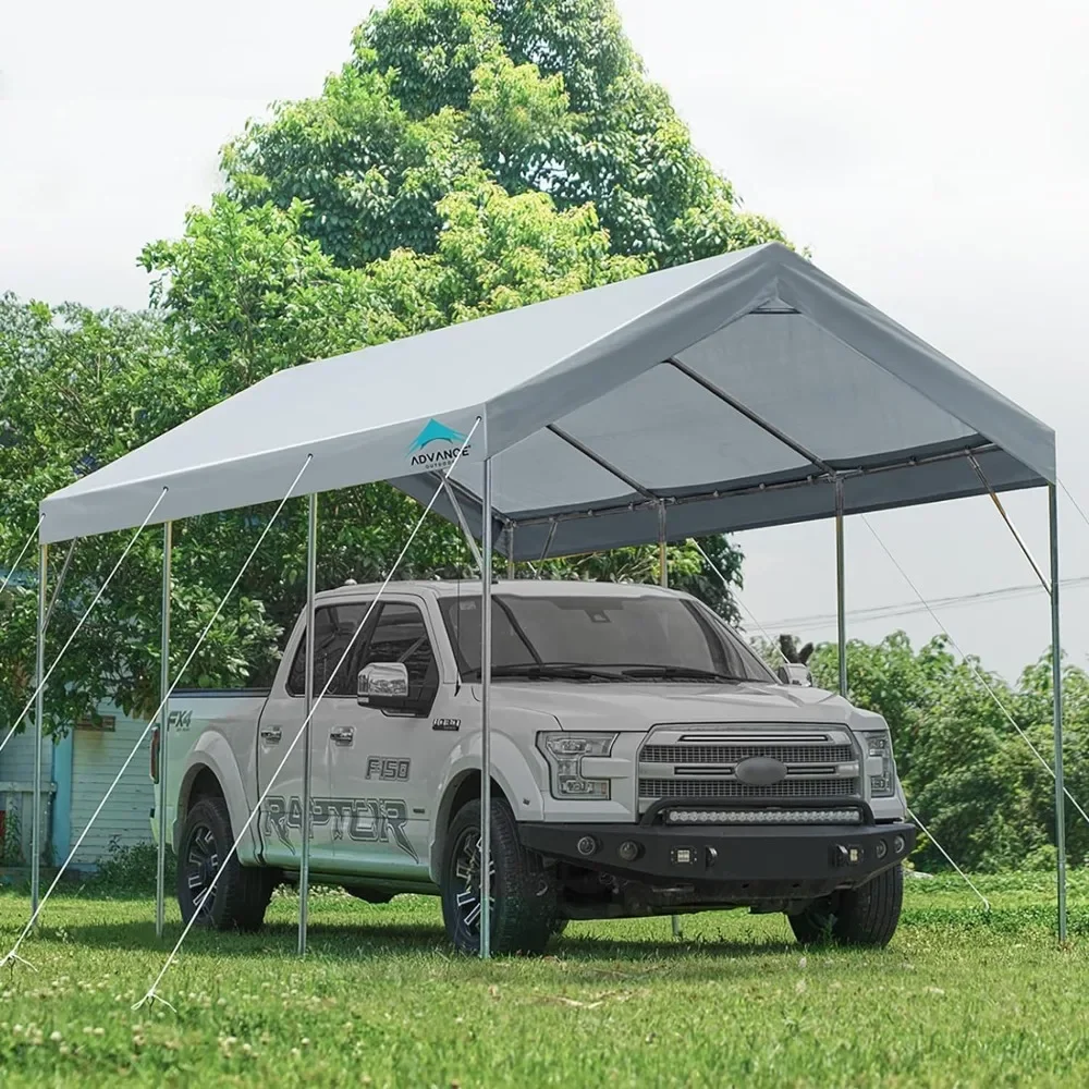 

12x20 ft Heavy Duty Carport Car Canopy Garage Boat Shelter Party Tent, Adjustable Peak Height from 9.5ft to 11ft, Silver Gray