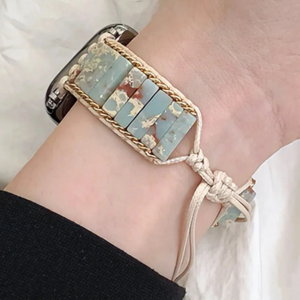 Woven Original Stone Bracelet for Apple Watch Band 44mm 40mm 45mm 41mm 49mm 42mm 38mm Braided Belt for iWatch Ultra 8 7 6 5 4 SE