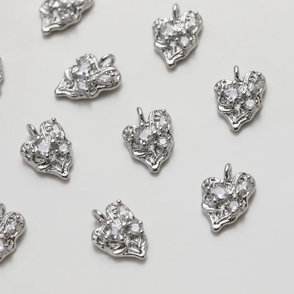 4PCS 14K Gold Plated Small Love Heart Pendant Inlaid Zircon Necklace DIY Making Supplies Jewelry Accessories