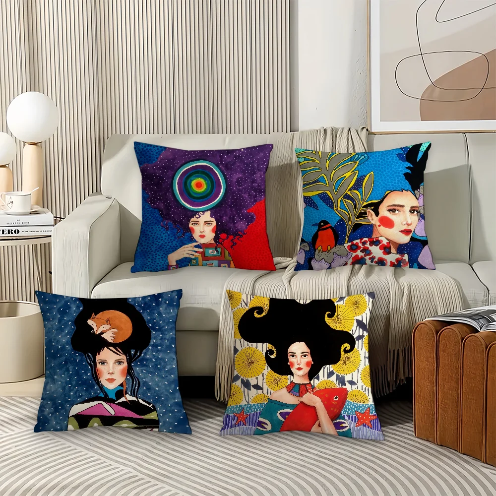 

H-hulya O-ozdemir art Pillow Case Office Cushions Suitable For Sofa Car Decorative Cushion Cover