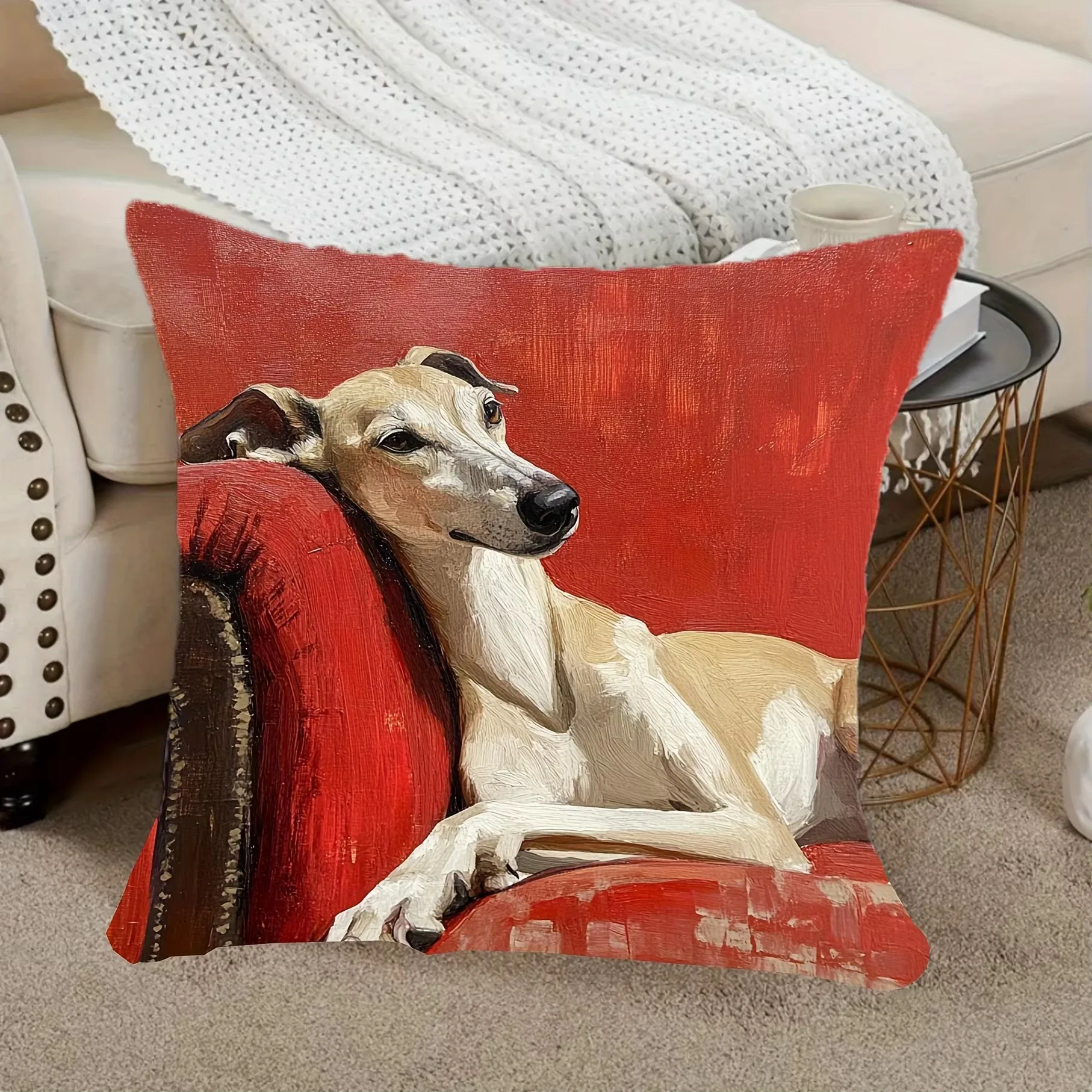 Double Sided Whippet Greyhound Dog Pillow Cover, Soft Polyester 2D Print Cushion for Sofa Bedroom Car Home Decor Gift