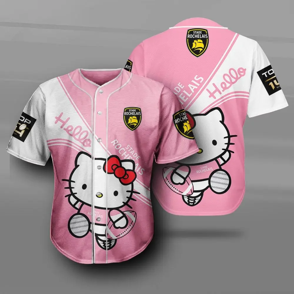 New Style Round Neck Short Sleeves Baseball Jersey Hello Kitty Printed Pattern Casual Comfortable Breathable Outfit Sport Shirt