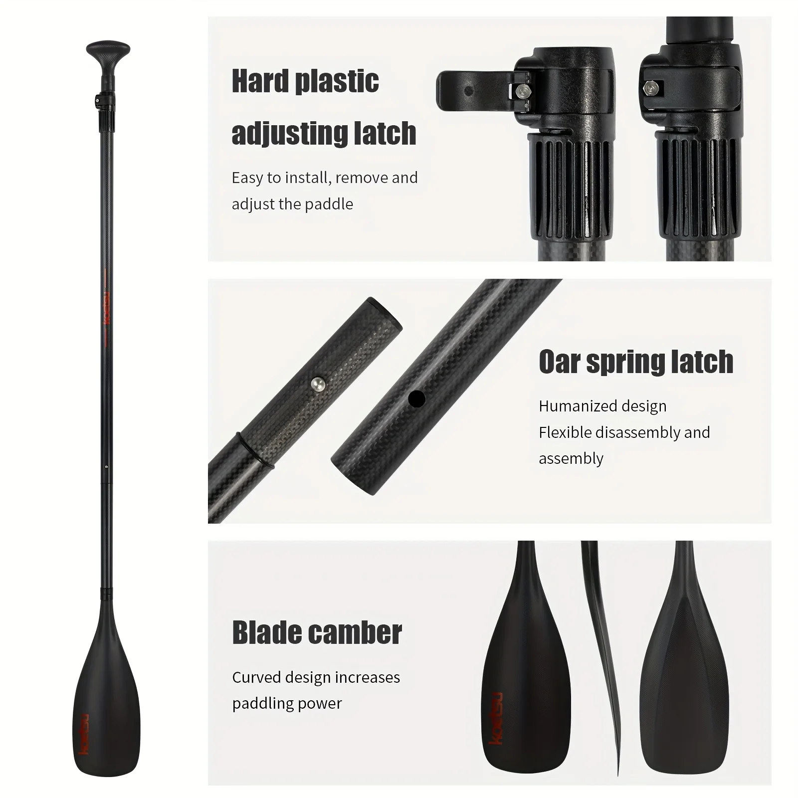 Der KOETSU T03 ist ein leichter und tragbarer dreiteiliger Carbonfaser-Paddel, kompatibel mit Stand-Up-Paddleboards und Kajaks. – Detail 5