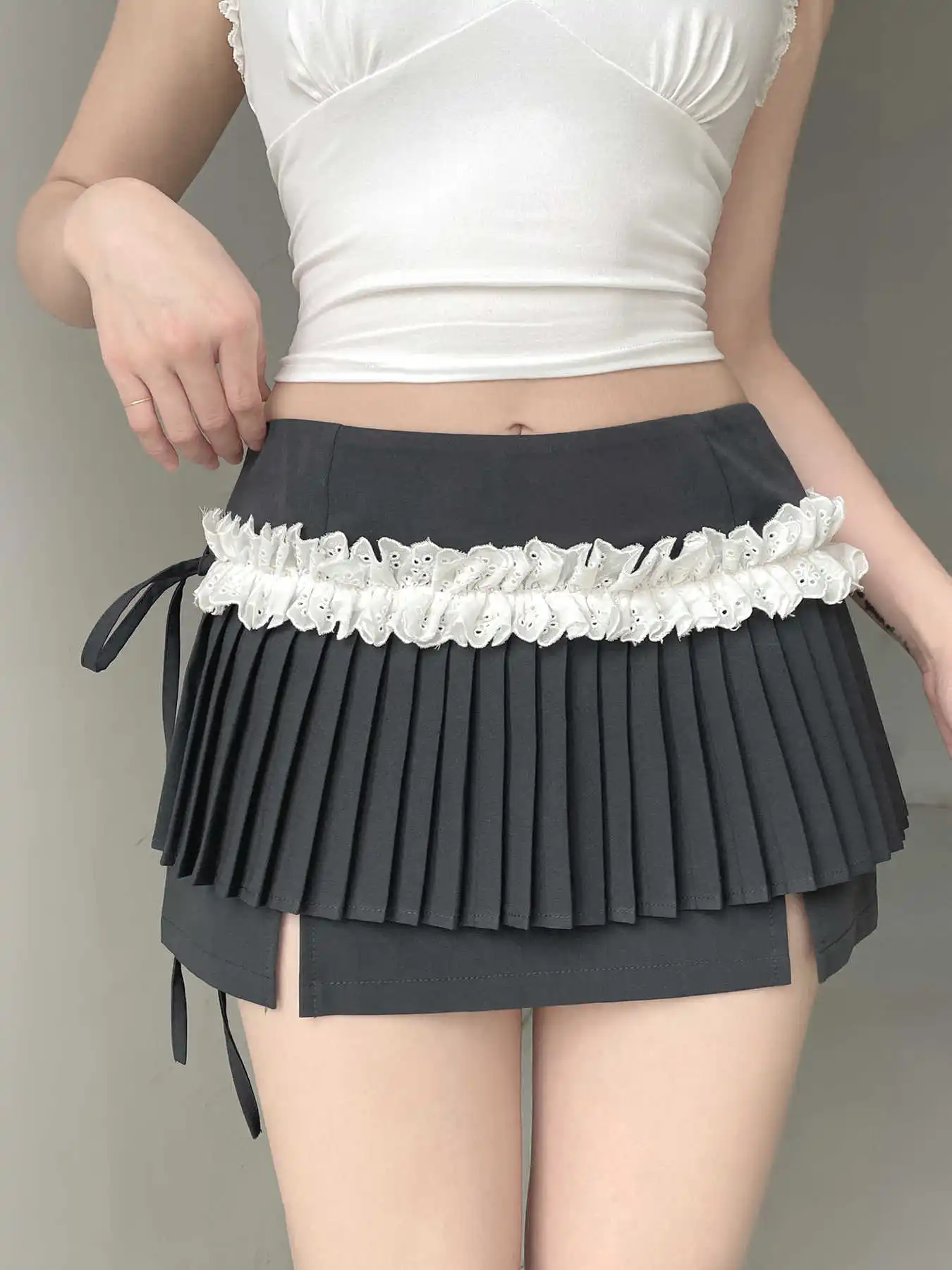 2026 Summer Women Mini Pleated Skirts Patchwork Korean Ballet Core Design E-girl Gyaru Abi Y2k Aesthetic Harajuku 2000s Tide New