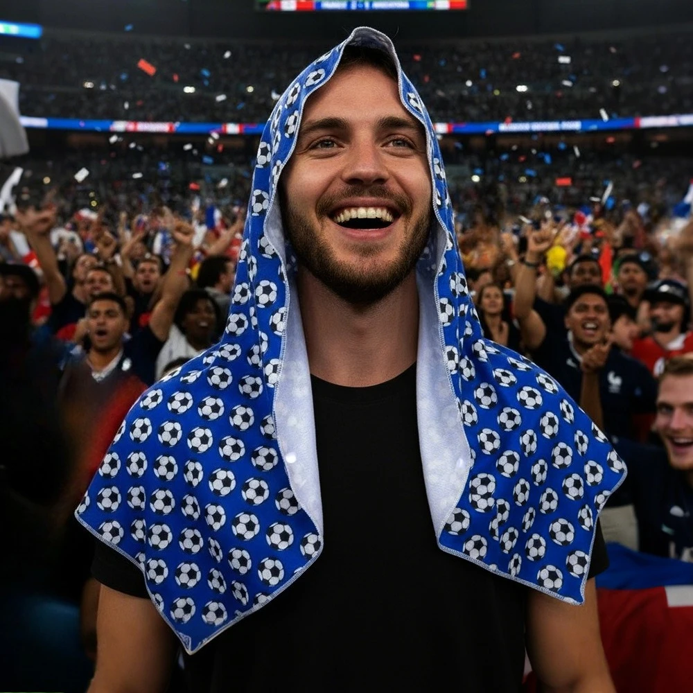 1pc Soccer Print Cooling Hoodie Towel- Hood Towel, Cools Instantly When Wet, Great for Outdoor Sports World Cup Fans