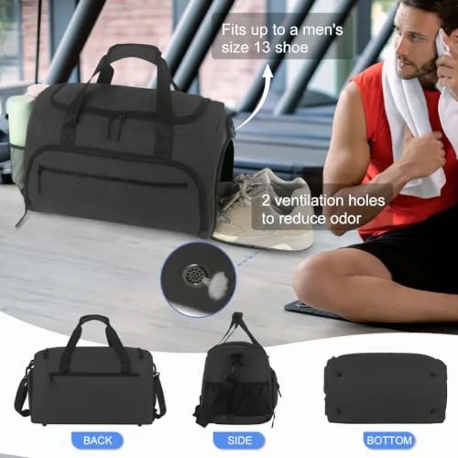 Gym Bag for Men Women, Sports Duffle Bag with Wet Pocket and Shoes Compartment, Water Resistant Overnight Weekender Bag Duffel view 6