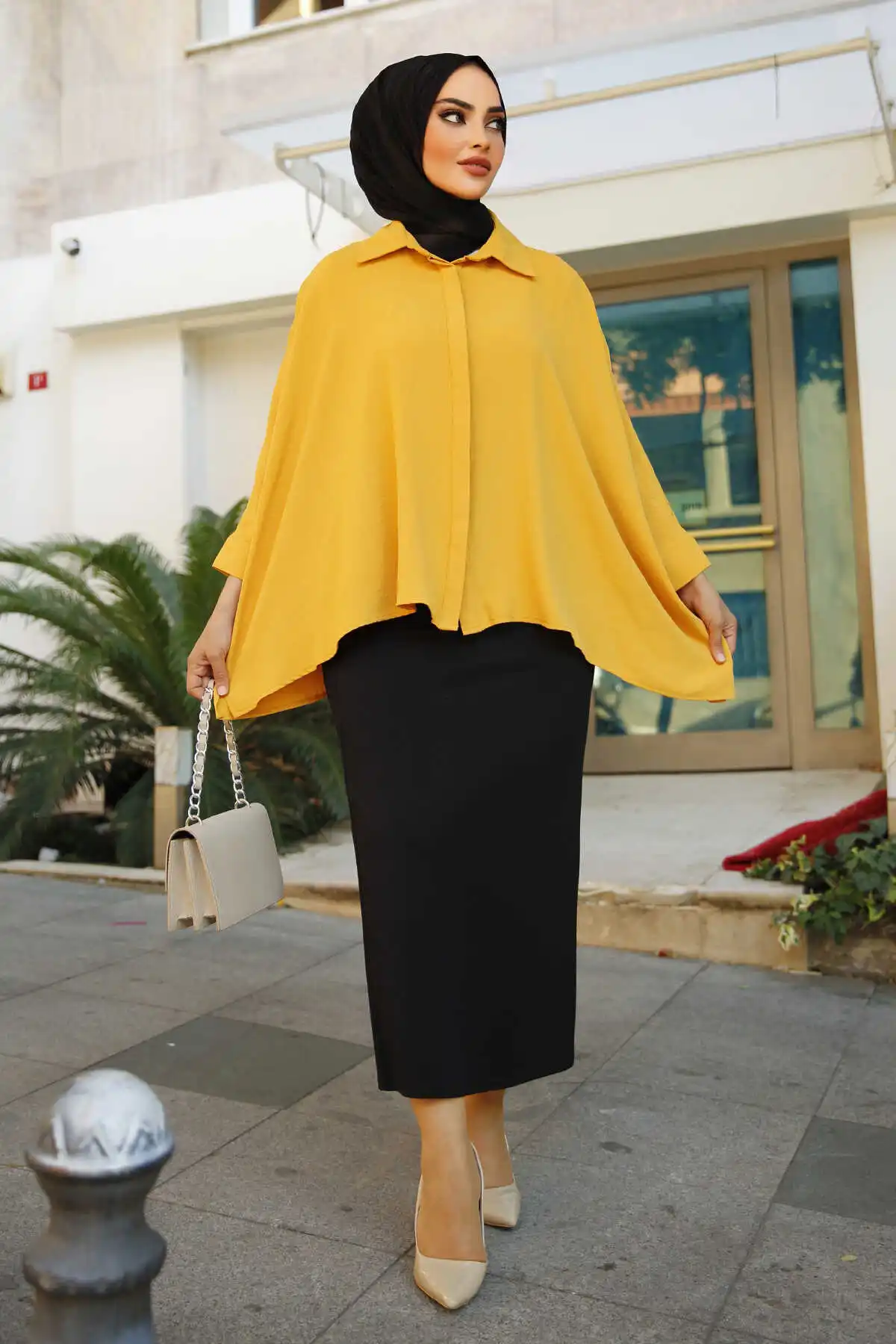 Casual Cut Tunic Yellow Winter Autumn 2021 Muslim Women Hijab headscarf Islamic Turkey