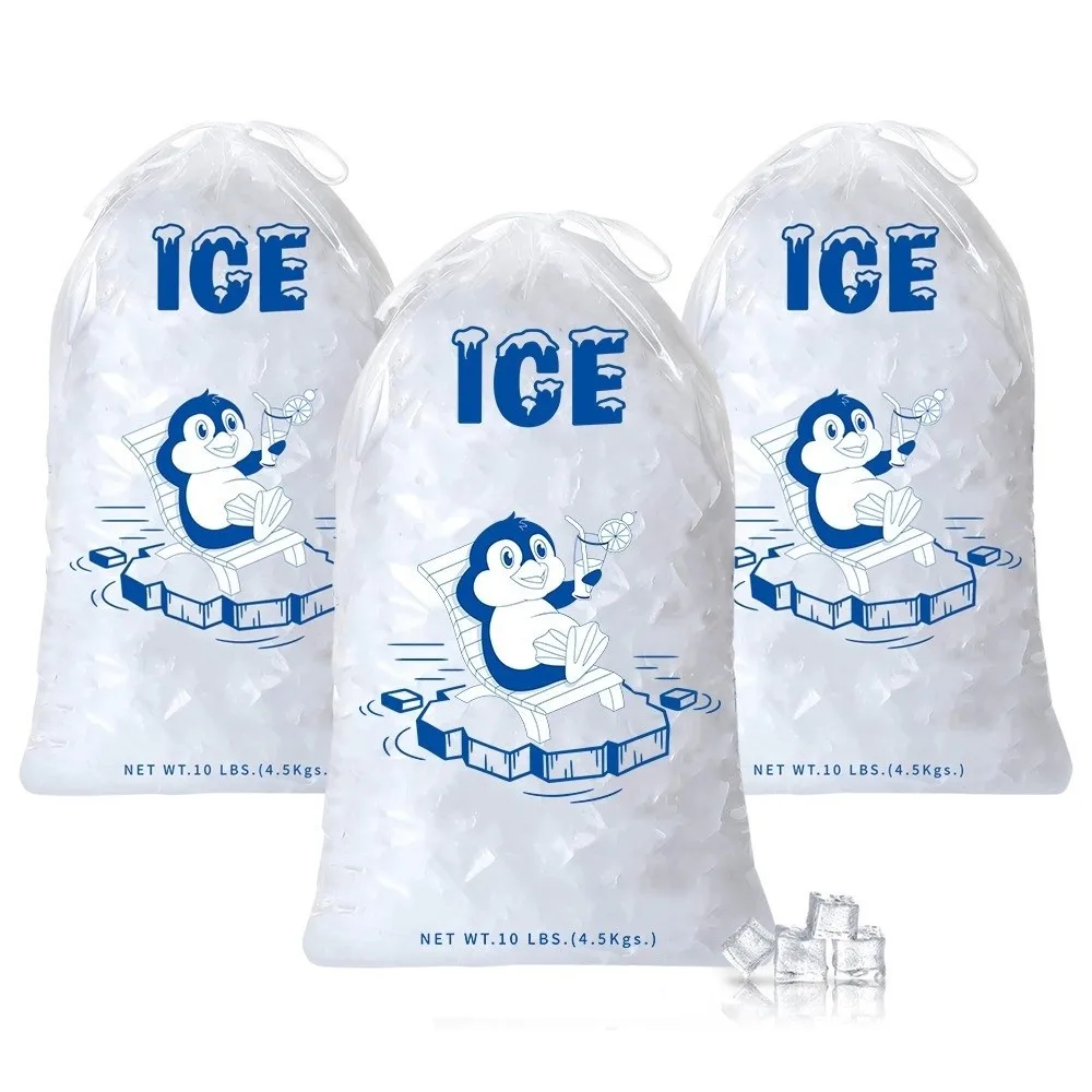 PE Drawstring Ice Bags Anti-Freezing Large Capacity Ice Storage Bags Thicken Reusable Ice Freezer Bags