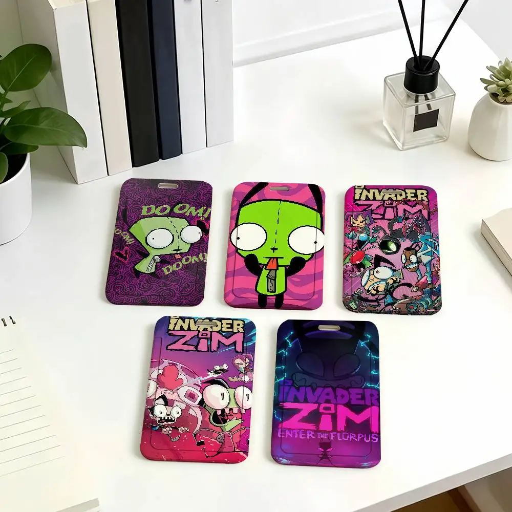 Cartoon I-Invader zim Card Holder Corporate Business Work Badge Holders Uisex Credit Bus Daily Commute ID Case