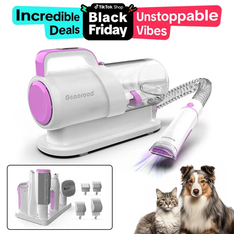 Geoorood Professional PetGrooming Vacuum Kit with 5 Tools for Long HairDogs and Cats -10kPa Suction Power, 2.5L DustCollection