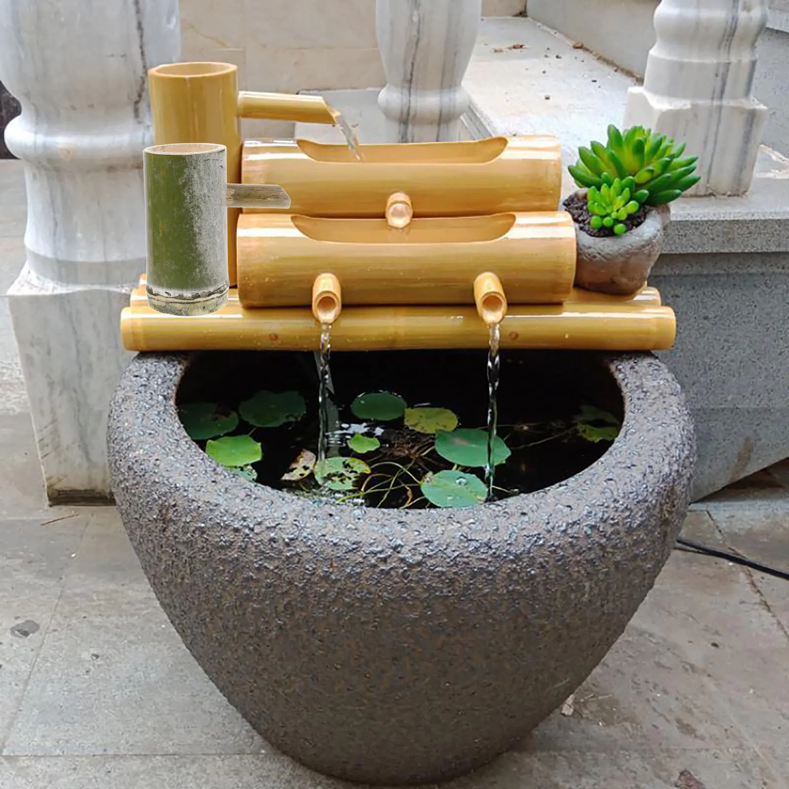 

2Pcs Bamboo Fountain Spout Creative Water Feature for Patio Garden Aquarium Fish Tank Minimalist Design Bamboo Water Fountain