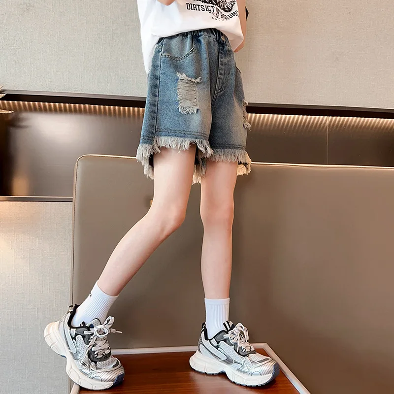 Girls Shorts Summer Teenager Versatile Denim Pants Children Outdoor Short Jeans 2026 New Kids Casual Clothing 5-14Years Old