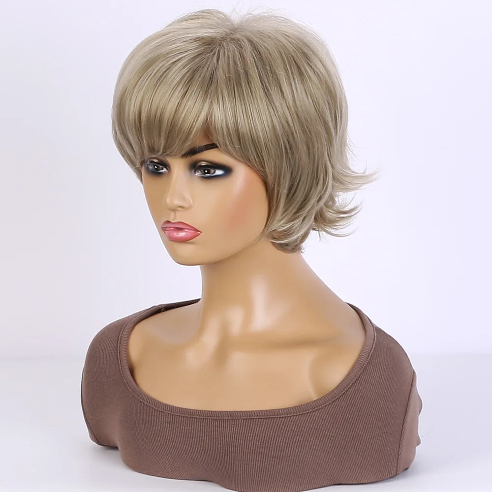 Dames Mode Korte Synthetische Pruiken Pixie Cut Blone Haar Kostuum Feest Pruiken Voor Vrouw Pluizige Realitische Krullend Pruik