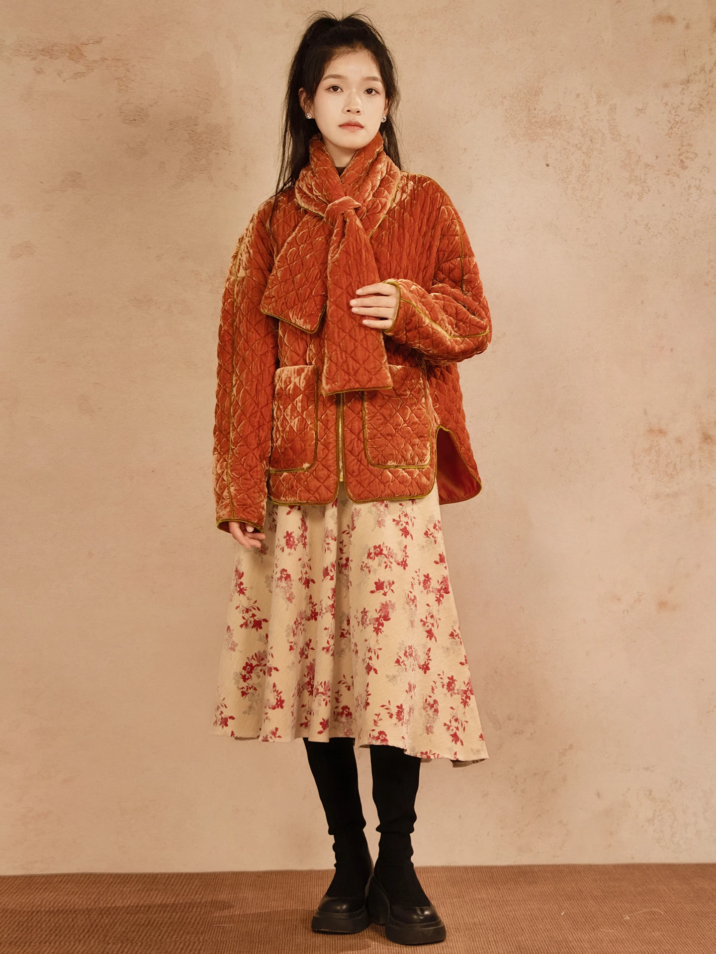 

Wuxian Floral Velvet Cotton Vest And Skirt Set Retro Sle Breathable Lightweight Long Sve Zipper Closure Casual Wear for ...