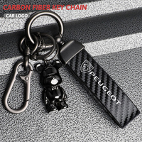 Leather Keyrings Carbon Fiber Car Keychain Accessories For Peugeot 408 4008 308 3008 Rifter 5008 508 2008 208 301 RCZ 407 108