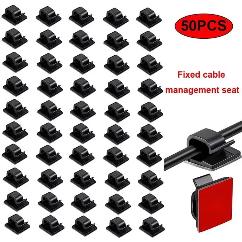 10/50pcs Cable Clips Self Adhesive Cord Management Black Wire Holder Organizer Clamp Self-adhesive Car Wire Clip Accessories