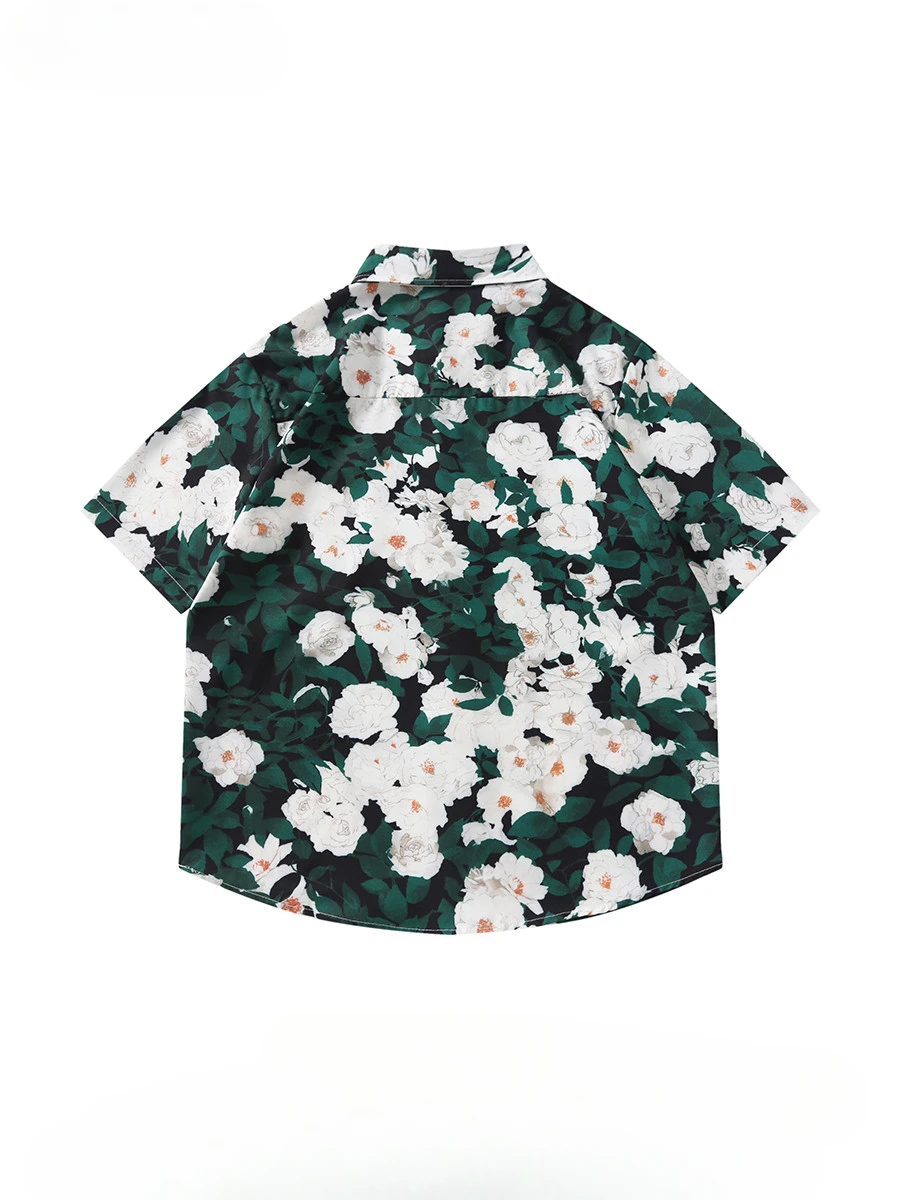 Men and Women Hawaiian Floral Beach Short-sleeved Lapel Shirt Trendy Resort Style Large Size Loose Casual Single-breasted Blouse