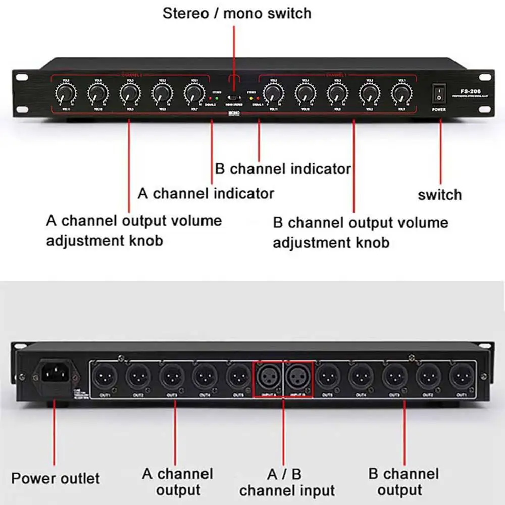 Âm Thanh Nổi Thiết Bị Âm Thanh Mono Bộ Chia Tín Hiệu Chuyên Nghiệp Giao Diện Được Âm Thanh 2 Trong 10 Ra XLR Cho Sân Khấu Epuipment