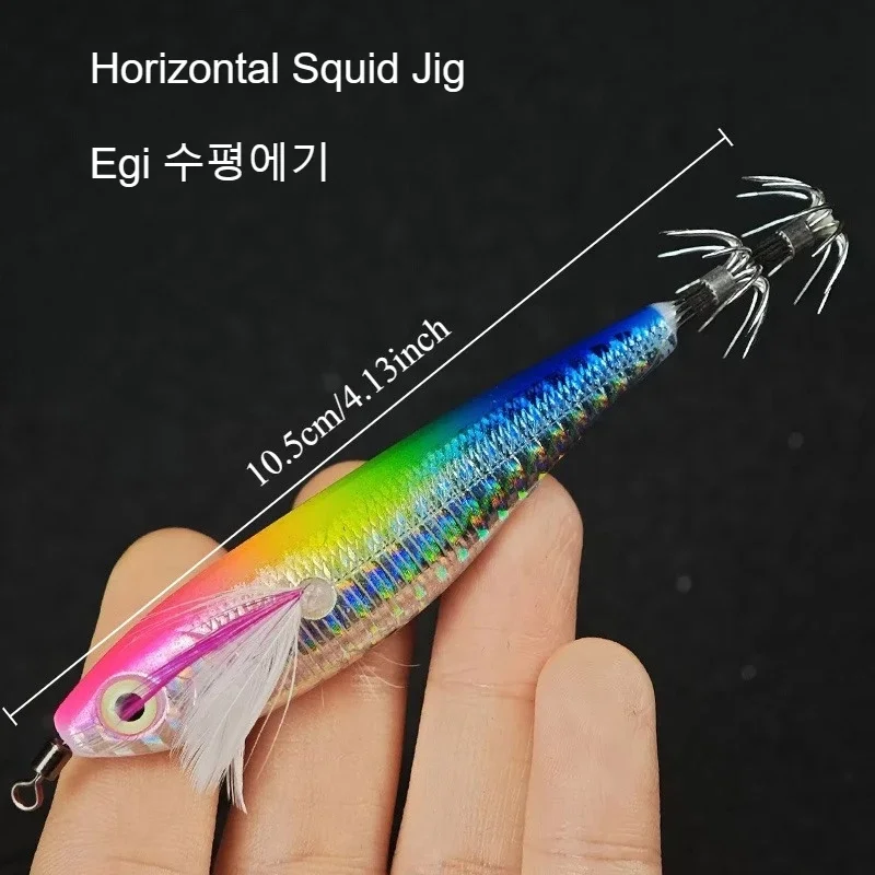 10Pcs Horizontal Egi Squid Jig Set,10.5cm Glow Simulation Shrimp Bait,Sea Fishing Tackle for Octopus Cuttlefish Large Squid