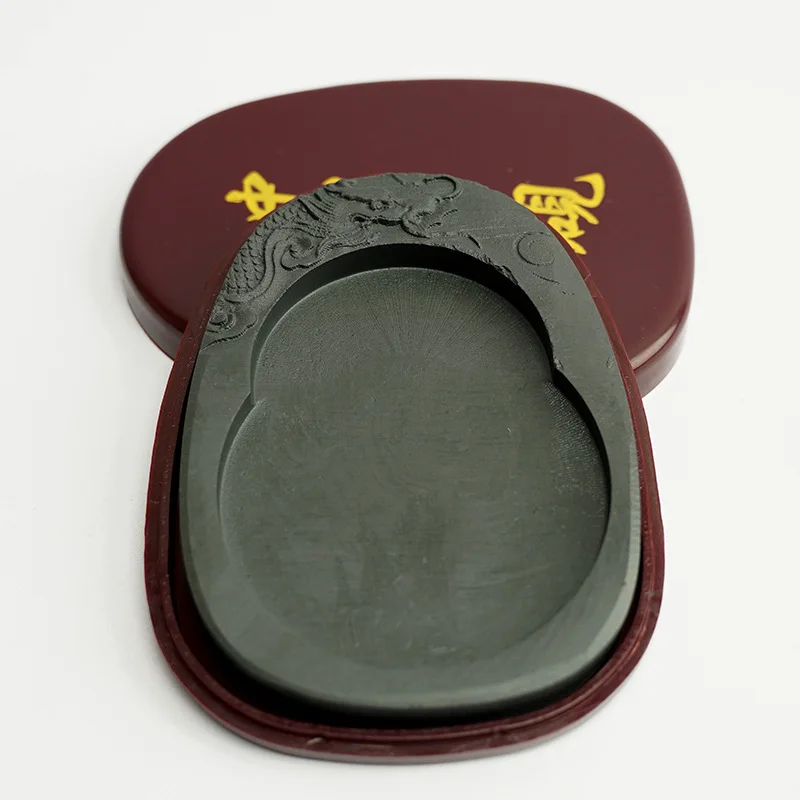 Chinese Calligraphy Inkstone 5-Inch Covered Ink Tray Dragon Carved Ink Slab Traditional Calligraphy Writing Drawing