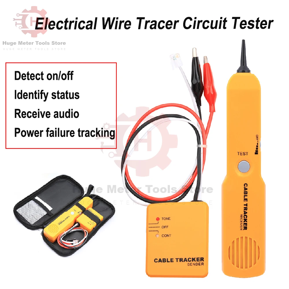 Cable Finder Tone Generator Probe Tracer Wire Tracker Cable Circuit Continuity Tester Features Alligator Clips RJ11 Plug Tool