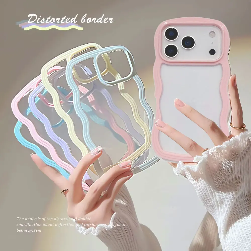 Funda de parachoques de líneas onduladas de caramelo para iPhone 16 15 11 12 13 14 17 Pro Max Plus X XR XS Max 17 Air Funda transparente a prueba de golpes