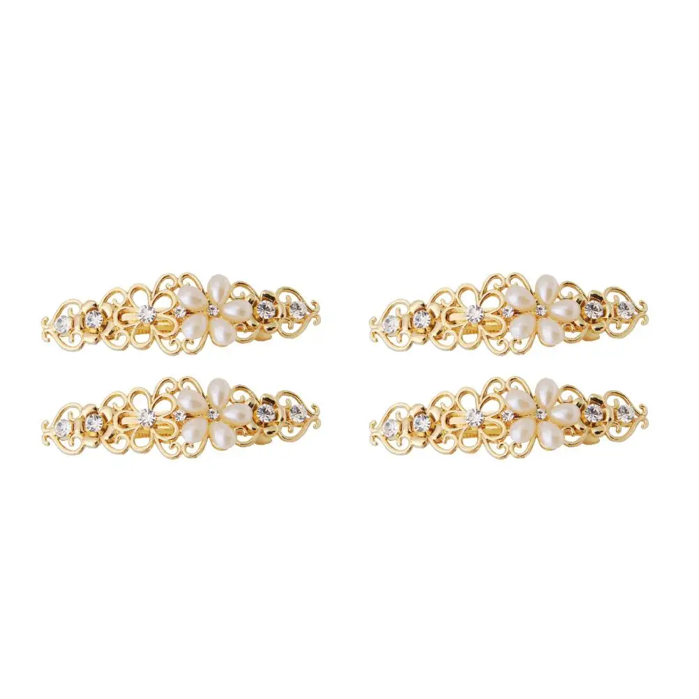 

4 Pcs Pearl Hairpins Hollow Spring Clips Lightweight Alloy Accessories Girls Barrettes Stylish Hairstyles Gifts