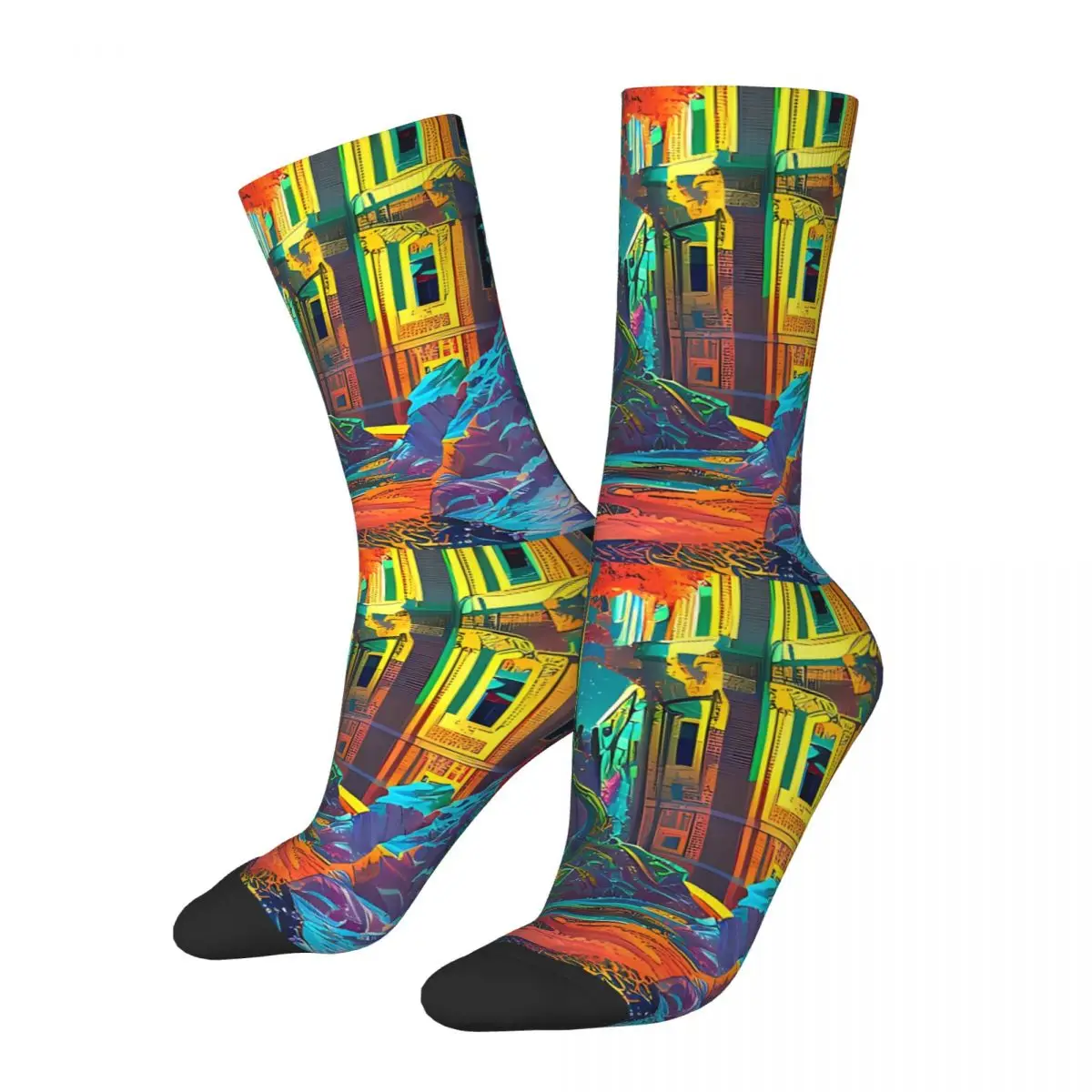 Colorful Street View Sock Printed Man Polyester