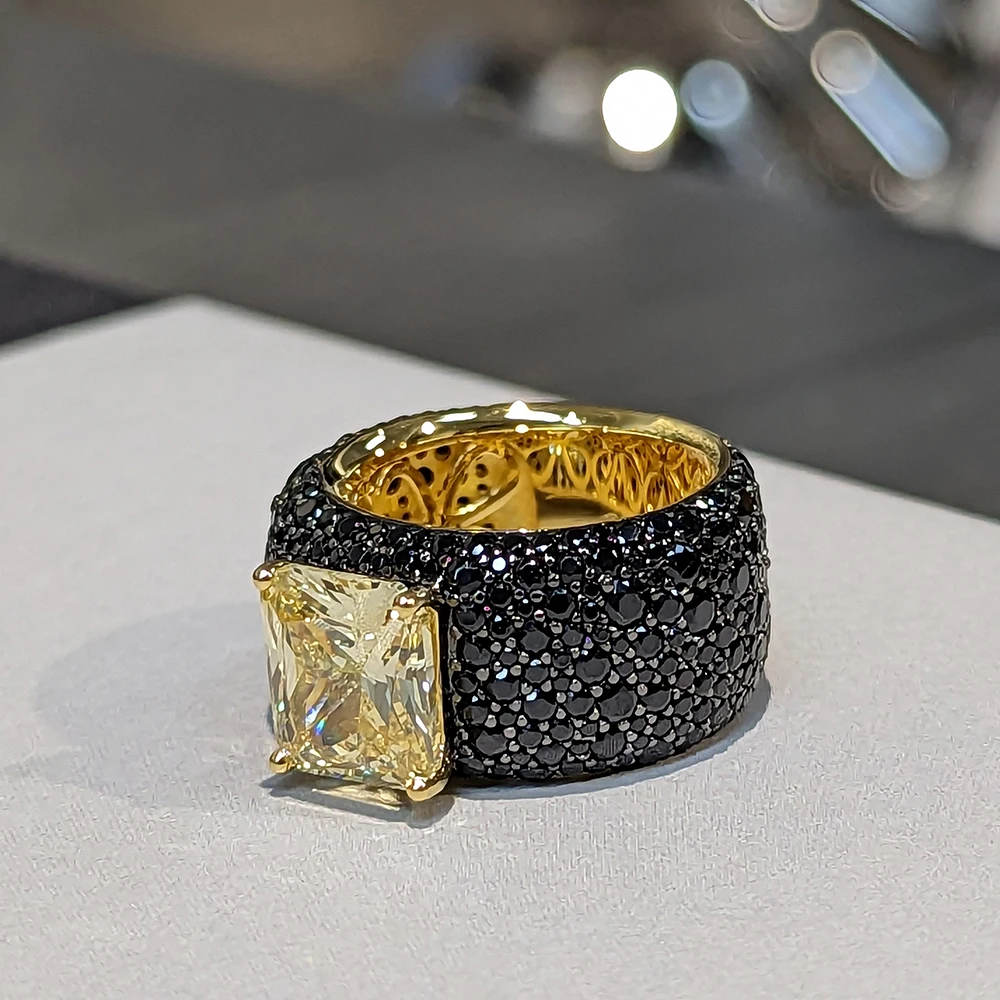 Zircon Black Yellow Square Stone Ring