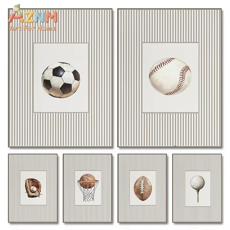 1PC Vintage Sports Illustration Baseball, Football, Golf, Basketball Bats Nursery Poster Canvas Painting Wall Art  Home Decor