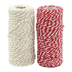 (100meters/ Roll)2mm Two-color Cotton Rope Color Braided Thread Gift Box Packaging Knot Making Christmas Lace Decoration DIY