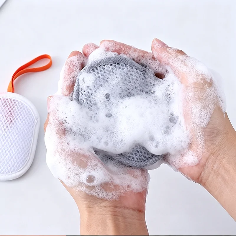 كيس شبكي لصابون الساندويتش مزدوج الجوانب لغسول الوجه للاستحمام يخلق رغوة غنية مع كيس شبكي فقاعي الصابون