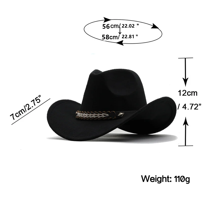 Simple Women\'s Men\'s Wool Hollow Western Cowboy Hat With Fashion Belt Gentleman Lady Jazz Cowgirl Toca Sombrero Cap