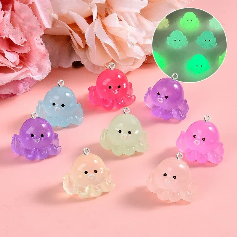 10Pcs Glow In Dark Fish Resin Charms Luminous Sweet Figurine Pendants For DIY Keychain Phone Jewelry Making Arts Decor