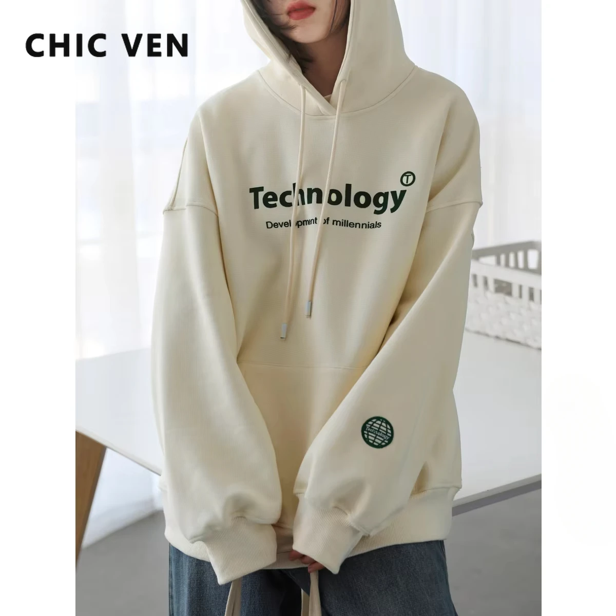 CHIC VEN Women's Hoodies Sweatshirts Loose Casual Streetwear Pullover Fleece Thick Warm Female Tops Ladies Autumn Winter 2022