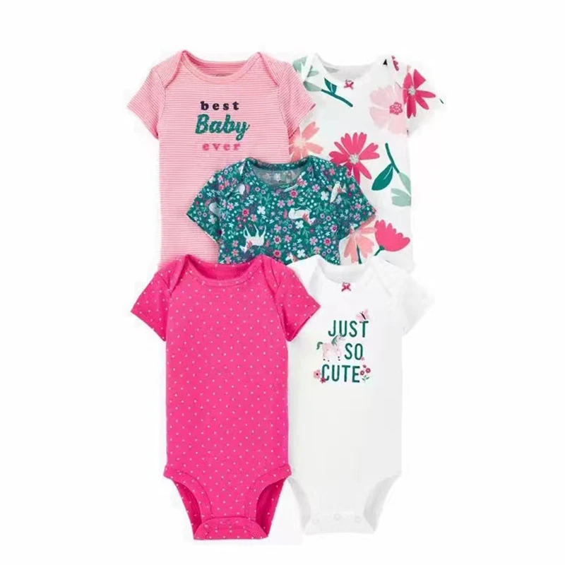 5Pcs/lot Baby Bodysuit Summer Boy Girl Clothes Set Cotton Newborn Baby Clothing Pajama Bebe Jumpsuit Cartoon Infant Outfits Suit