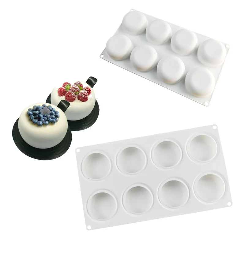 8 Cavity Flat Round Silicone Cake Mold for DIY Chocolate Mousse Jelly Pudding Pastry Ice Cream Dessert Bread Bakeware Pan Tools