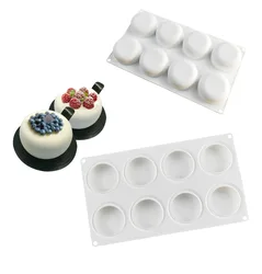 8 Cavity Flat Round Silicone Cake Mold for DIY Chocolate Mousse Jelly Pudding Pastry Ice Cream Dessert Bread Bakeware Pan Tools
