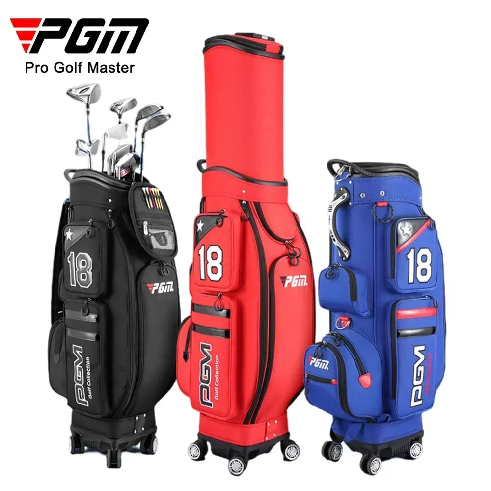 New PGM Golf Bag Men's Aviation Ball Bag Four-wheel Flat Push Telescopic Bag Waterproof Golf