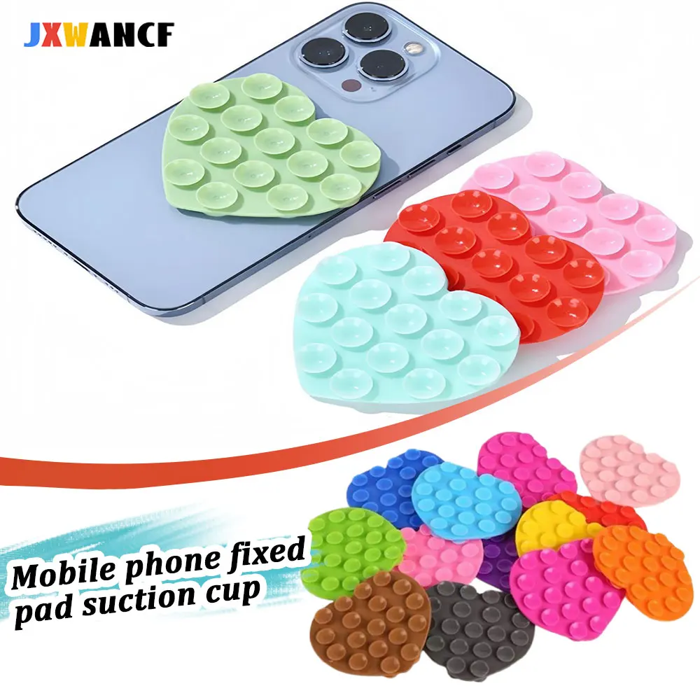 

JXWANCF Adsorption Mobile Phone Fixed Pad Hand-Free Washable Suction Cup Bracket Heart-shape Sucker Support Silicone Sucker