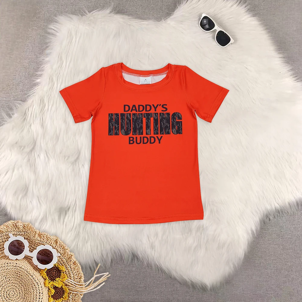BT0672 Wholesale Summer toddler boys daddy's hunting orange short sleeve top Boutique baby boys clothes