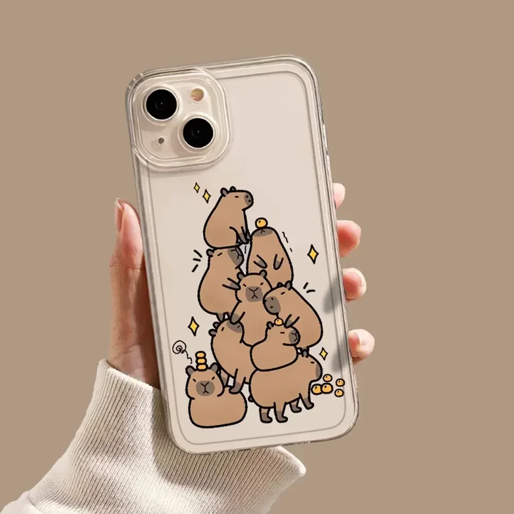 Cute Capybara Phone Case for IPhone 16 15 14 13 12 11 Pro Max Mini X XS MAX 7 8 Plus Fundas Funny Animal Transparent Soft Covers